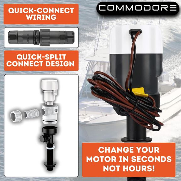 COMMODORE 1100 GPH / 12V C31-Series Vertical Livewell/Baitwell Pump &ndash; Long Housing, 360&deg; Discharge image number 5