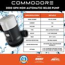 COMMODORE 2000 GPH / 12V A31-Series Non-Automatic Bilge Pump &ndash; High-Capacity, Dual-Outlet image number 2
