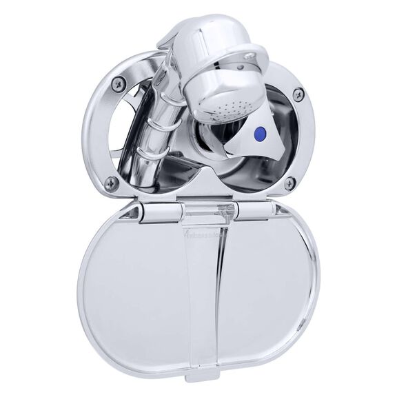 Trinidad Transom Shower Cold Only, Chrome Cup & Lid, Small Chrome Sprayer, 6' White Rubber Hose, Chrome Trinidad Handle image number 0