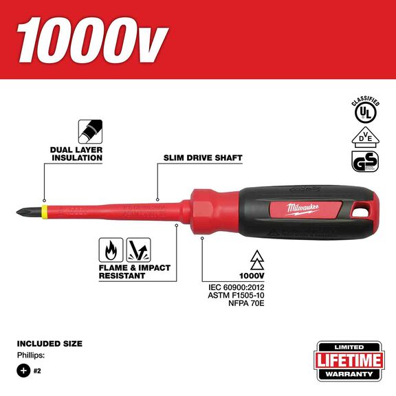 #2 Phillips - 4" 1000 V Insulated Screwdriver image number 1