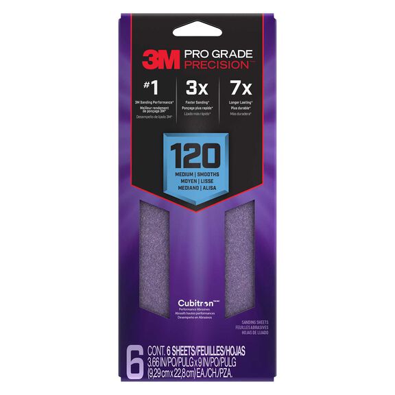 3M Pro Grade Precision Faster Sanding Sheets w/ NO-SLIP GRIP Backing SHR120-PGP-3T, 9" x 11", 120 Gr, 3 Sht/Pk image number 0