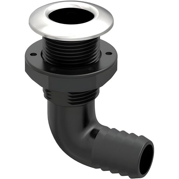 SEAFLO 3/4 in Angled Thru Hull Fitting with Built-In Check Valve Stainless Steel Cap image number 0