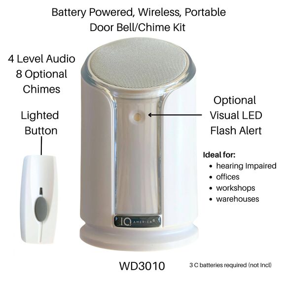 America Battery Powered Wireless Portable Door Bell Chime with Visual Alert Kit, 8 Chime Tones image number 1