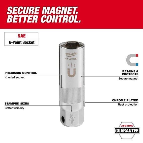 3/8" Drive 13/16" Magnetic Spark Plug Socket image number 1