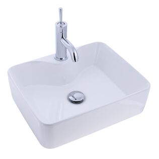 Rectangle Vessel Smooth Porcelain, 19 1/4in x 15in x 5 1/8in, w/Faucet Mount, 1-3/4" Drain White