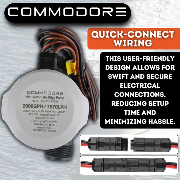 COMMODORE 1100 GPH / 12V A31-Series Non-Automatic Bilge Pump &ndash; Dual-Outlet Compatibility image number 5