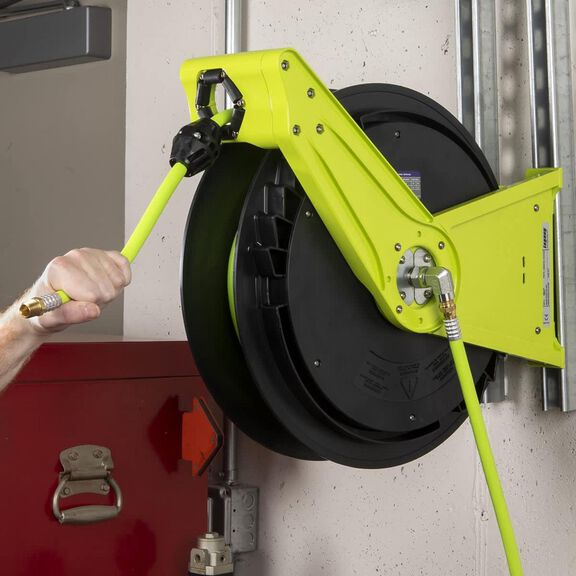 Flexzilla Pro Retractable Air Hose Reel Open Face Single Axle Arm 3/8" 50' image number 1
