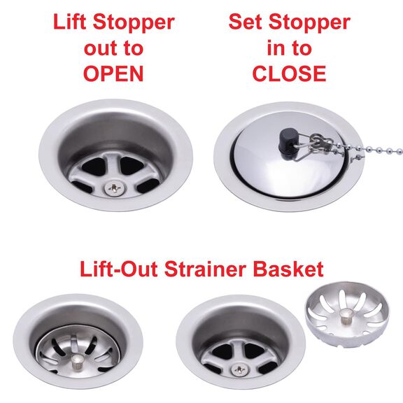 2" Drain, Trap Sink Drain, 1-1/4" & 1-1/2" Hose Barb, w/Strainer, w/Chain Stopper Ultra-Mirror Finish image number 2