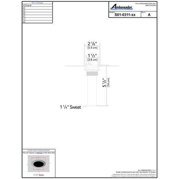 1-1/2" Drain, Flip Drain no Overflow, Straight, 1-1/4" Sweat Chrome image number 3