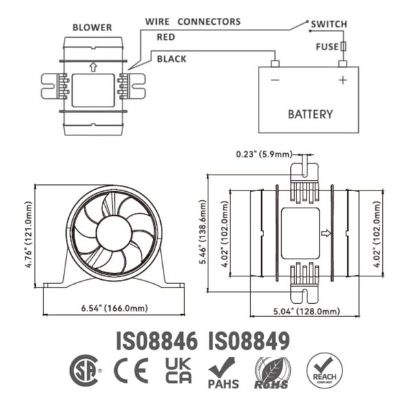 SEAFLO In-Line Blower, 24V 235 CFM 4" Marine Ventilation Fan image number 3
