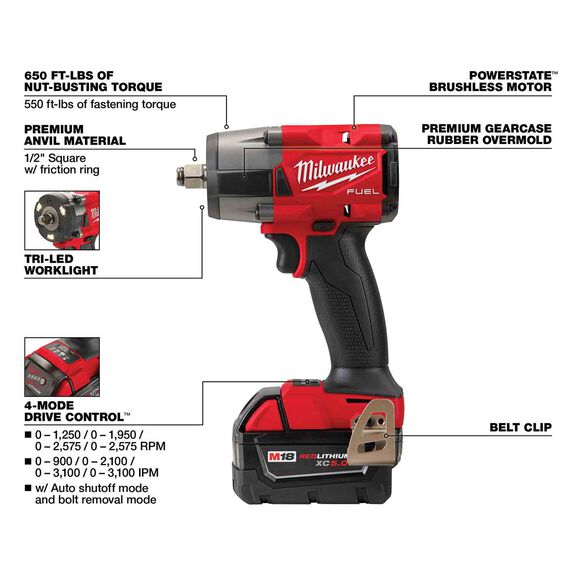 M18 FUEL&trade; 1/2" Mid-Torque Impact Wrench with Friction Ring Kit image number 1