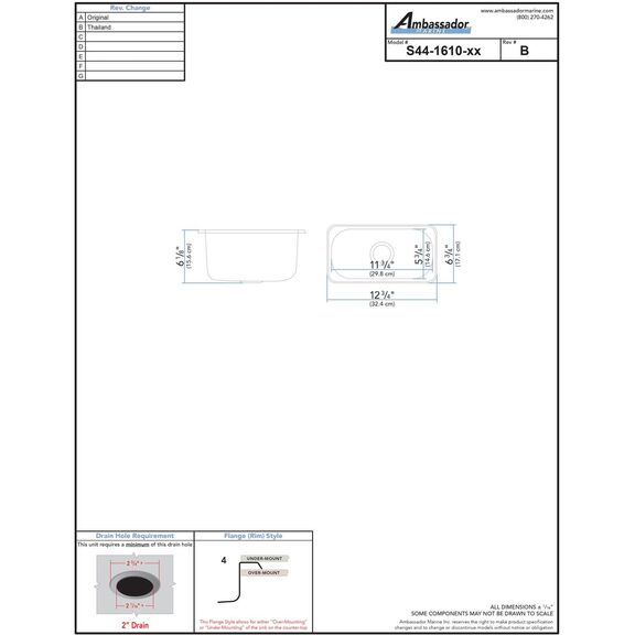 Rectangle Sink Brushed Finish, 304 Stainless Steel, 2" Drain, SoundKOTE image number 2