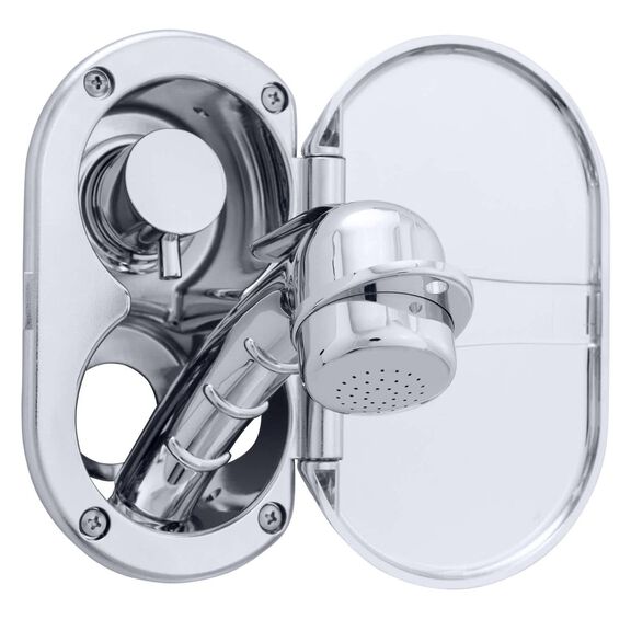 Aidack Transom Shower Hot/Cold Mixer, Chrome Cup & Lid, Small Chrome Sprayer, 6' Black Rubber Hose, Chrome Aidack Handle image number 2