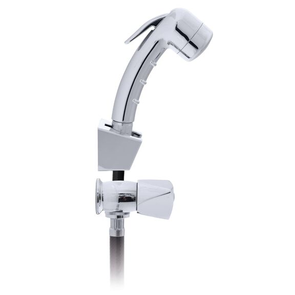 Trinidad 2H External Shower Mixer Small Chrome Sprayer, 6' Black Rubber Hose Chrome image number 1