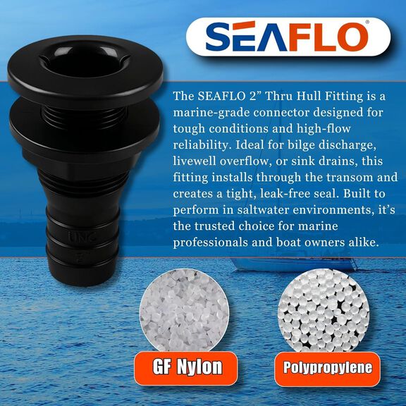 SEAFLO 1" Plastic Thru Hull Fitting White image number 2