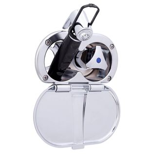 Trinidad Transom Shower Cold Only, Chrome Cup & Lid, Hammer-Head Black Sprayer, 6' Stainless Steel Hose, Chrome Trinidad Handle