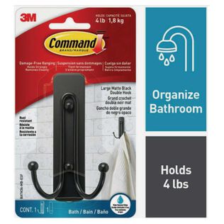 Command&trade; Large Double Bath Hook, Matte Black