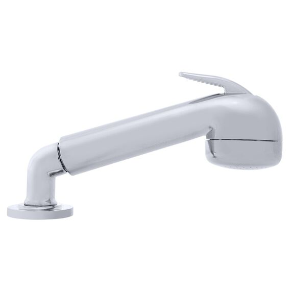 Deck-Mount Sprayer Large Chrome Sprayer No Hook, w/Elbow, 10' White Rubber Hose, Low Profile Holder image number 2