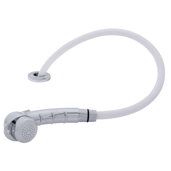 Deck-Mount Sprayer Small Chrome Sprayer, 10' White Rubber Hose, Low Profile Holder image number 1