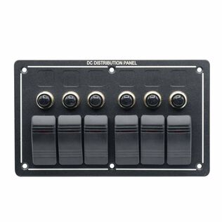 Illuminated Rocker Switch Panel with Breakers - 6-Gang, 12V DC