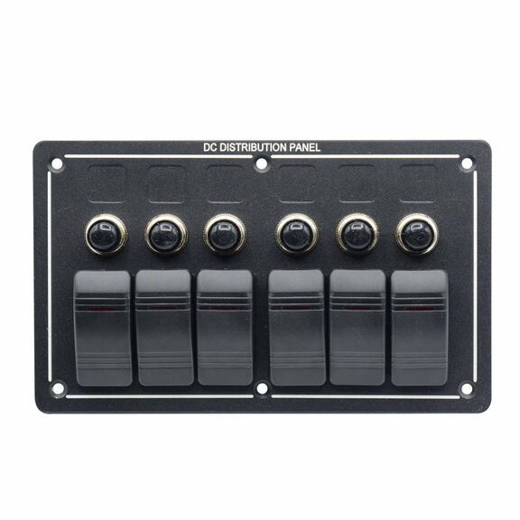 Illuminated Rocker Switch Panel with Breakers - 6-Gang, 12V DC image number 0