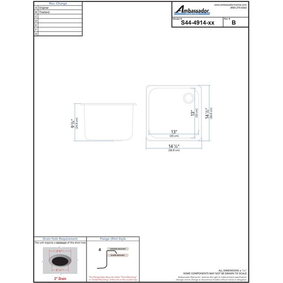Rectangle Sink Ultra-Mirror Finish, 304 Stainless Steel, 2" Drain, SoundKOTE image number 3