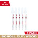 3" 20TPI T-Shank Wood Bi-Metal Jig Saw Blades, 5 Pack image number 0