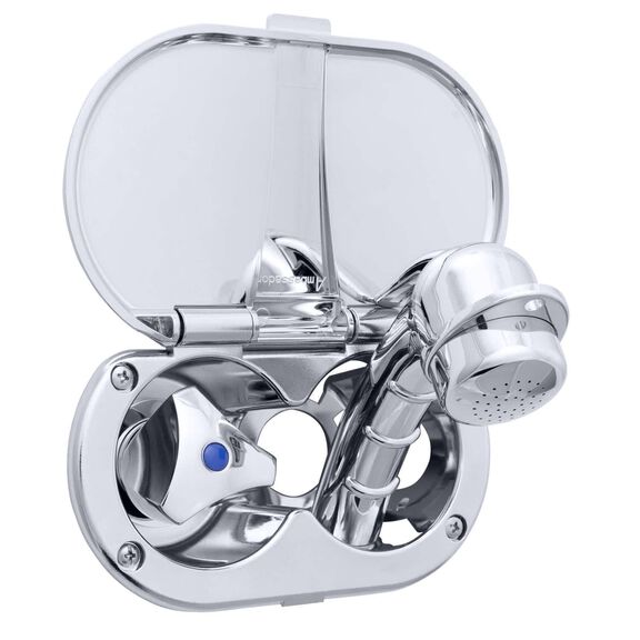 Trinidad Transom Shower Cold Only, Chrome Cup & Lid, Small Chrome Sprayer, 6' White Rubber Hose, Chrome Trinidad Handle image number 1