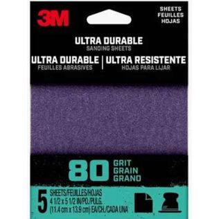 3M Ultra Durable Power Sanding 1/4 Sheet, 80 grit, 1/4Sht5pk80, 5 pk, 20/case