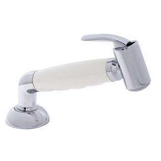 Deck-Mount Sprayer Hammer-Head Warm White Sprayer w/Elbow, 6' White Rubber Hose, Elite Holder