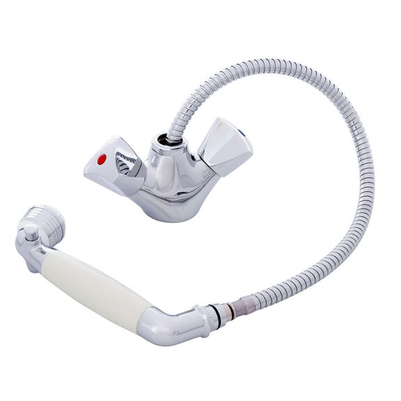 Trinidad Head/Shower Combo Faucet Classic Warm White Sprayer, 6' Stainless Steel Hose Chrome/Warm White image number 1
