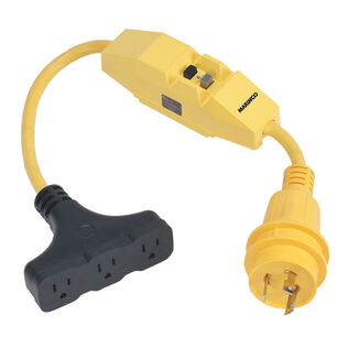 Marinco Shore Power Pigtail Adapter, 30 Amp 125V Male to 3-Way 15 Amp 125V Female with GCI