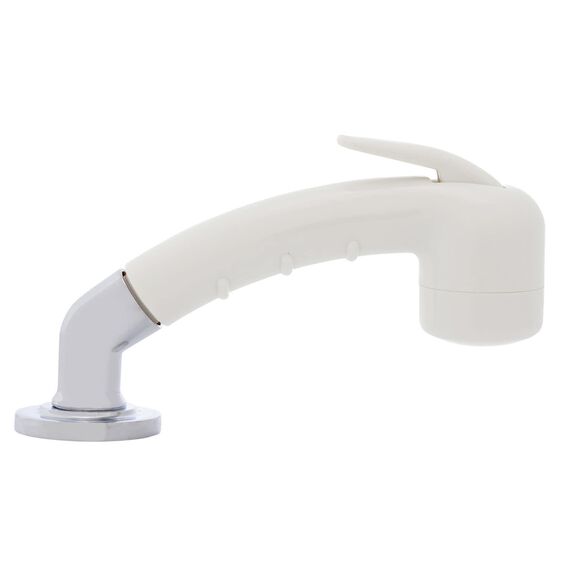 Deck-Mount Sprayer Small Warm White Sprayer No Hook w/Elbow, 6' White Rubber Hose, Ultra-Low Profile Holder image number 2