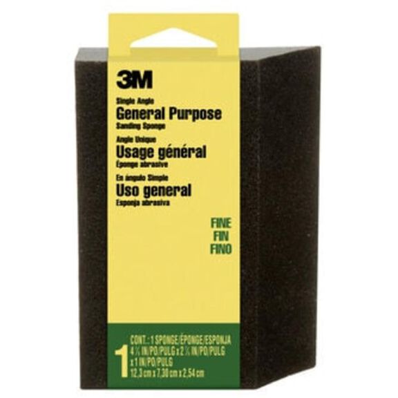 3M General Purpose Sanding Sponge CP040-12-CC, Single Angle, 2 7/8" x 4 7/8" x 1", Fine, 1/pk, 12 pks/cs image number 0
