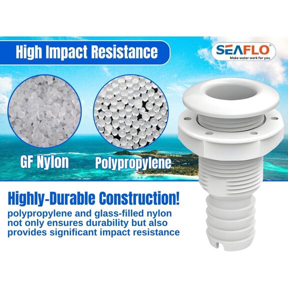 SEAFLO 1" Thru Hull Fitting with Check Valve White image number 3