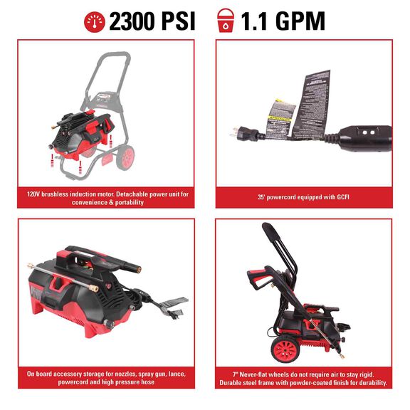 2300 PSI at 1.1 GPM 120V Brushless Induction Motor with an Axial Cam Pump Cold Water Residential Electric Pressure Washer image number 6