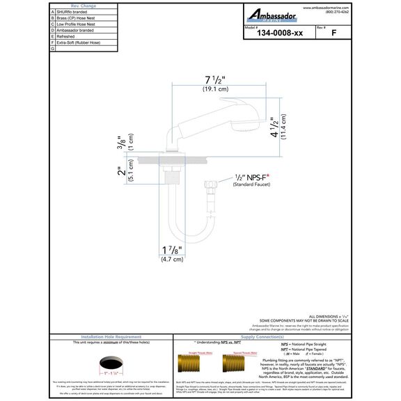 Deck-Mount Sprayer Large Warm White Sprayer w/Elbow, 6' White Rubber Hose, Ultra-Low Profile Holder image number 3