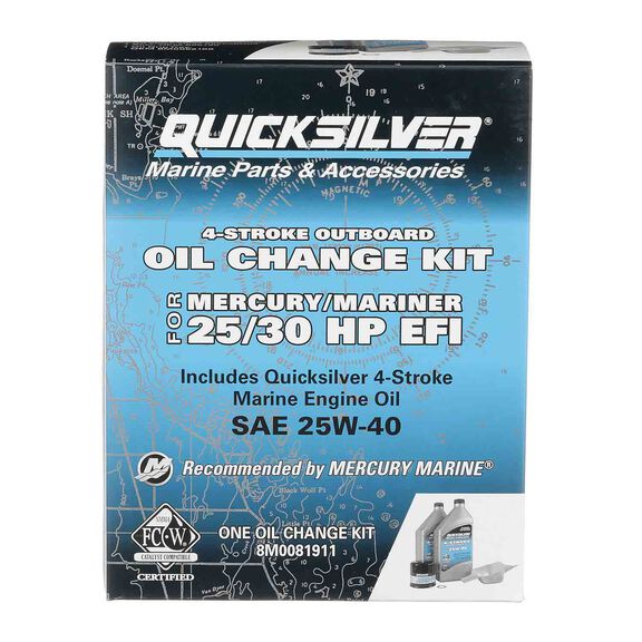 25W-40 Oil Change Kit for 4-stroke 25hp and 30hp Mercury EFI Outboards image number 1