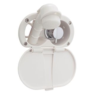 Aidack Transom Shower Hot/Cold Mixer, Warm White Cup & Lid, Small Warm White Sprayer, 6' Stainless Steel Hose, Chrome Aidack Handle