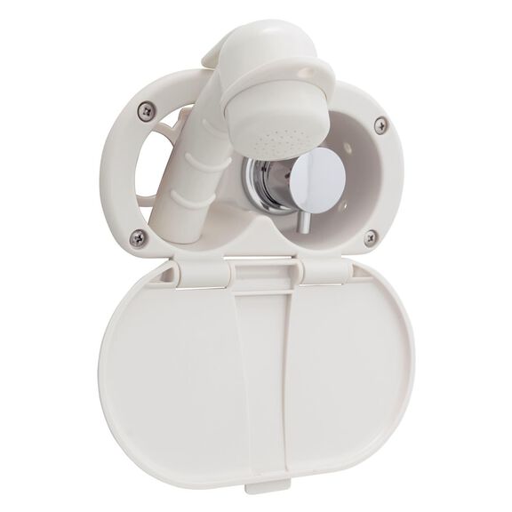 Aidack Transom Shower Hot/Cold Mixer, Warm White Cup & Lid, Small Warm White Sprayer, 6' Stainless Steel Hose, Chrome Aidack Handle image number 0