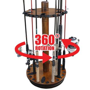 30 Fishing Rod Spinning Wood Storage Rack - Dark