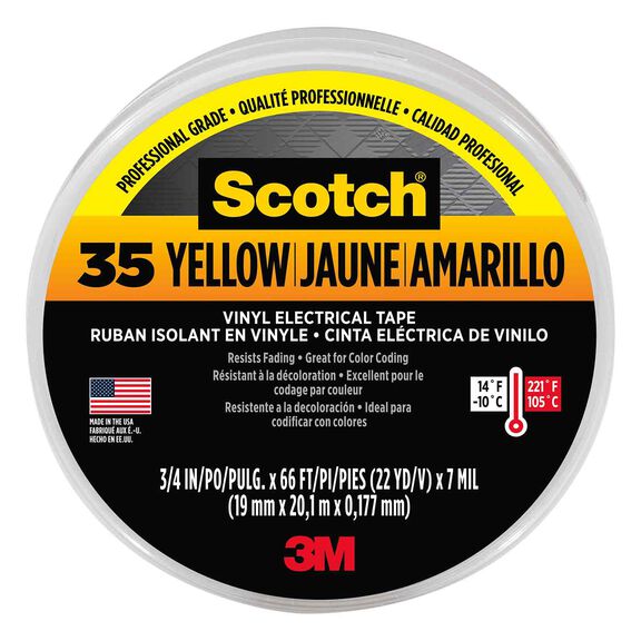 Scotch&reg; Vinyl Electrical Tape 35, 3/4" x 66',Yellow image number 0