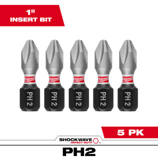 SHOCKWAVE Impact Duty 1"  Phillips #2 Insert Bits, 5-Pack