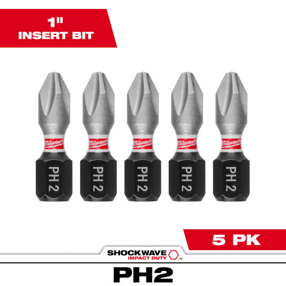 SHOCKWAVE Impact Duty 1"  Phillips #2 Insert Bits, 5-Pack image number 0