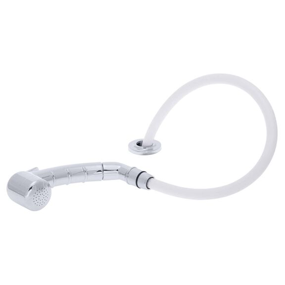 Deck-Mount Sprayer Small Chrome Sprayer No Hook w/Elbow, 6' White Rubber Hose, Ultra-Low Profile Holder image number 1