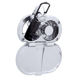 Aidack Transom Shower Hot/Cold Mixer, Chrome Cup & Lid, Hammer-Head Black Sprayer, 6' Black Rubber Hose, Chrome Aidack Handle