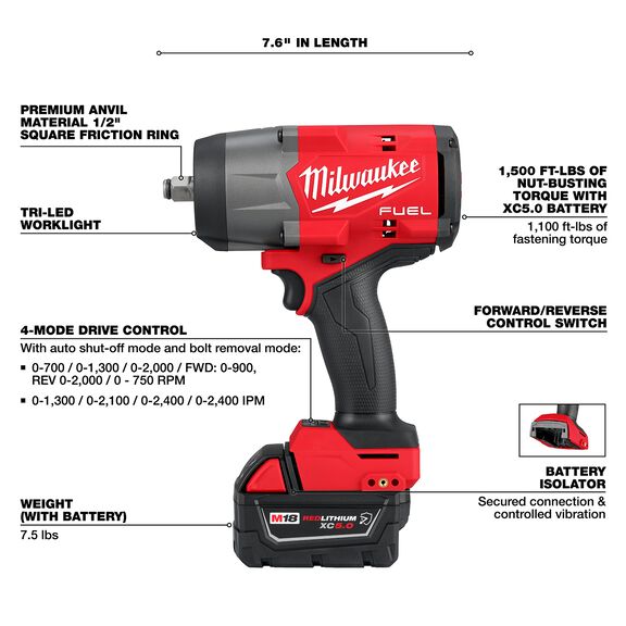 M18 FUEL&trade; 1/2" High Torque Impact wrench with Friction Ring Kit image number 1