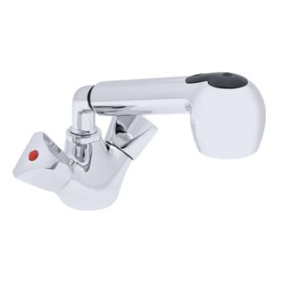 Trinidad Head/Shower Combo Faucet Pull-Out Kitchen Sprayer, 6' White Rubber Hose Chrome/White