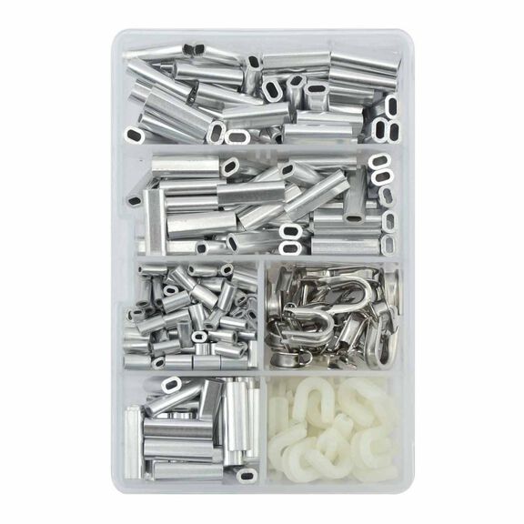 Aluminum Single Sleeves Kit, 285 pc, 25 Small Stainless Steel Thimbles, 25 Large Nylon Thimbles image number 1