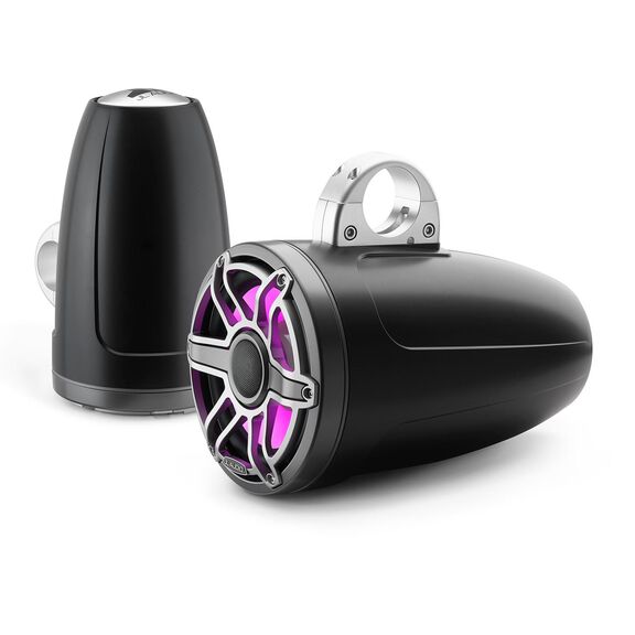 M6-880ETXv3-Sb-S-GmTi-i 8.8" Enclosed Marine Coaxial Speaker System, Satin Black, Gunmetal and Titanium Sport Grille with RGB LED Lighting image number 2